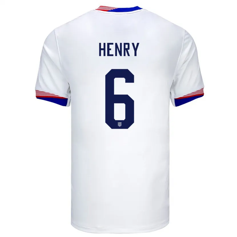 Danxen Femme Maillot États-Unis Kobi Henry #6 Blanc Tenues Domicile 24-26 T-Shirt