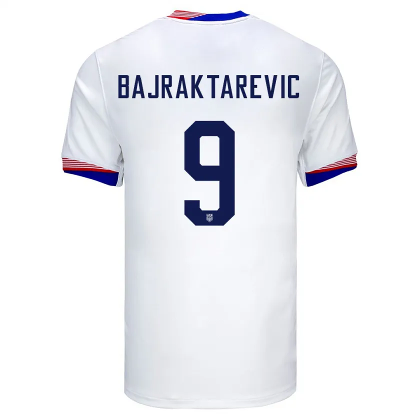 Danxen Femme Maillot États-Unis Esmir Bajraktarevic #9 Blanc Tenues Domicile 24-26 T-Shirt