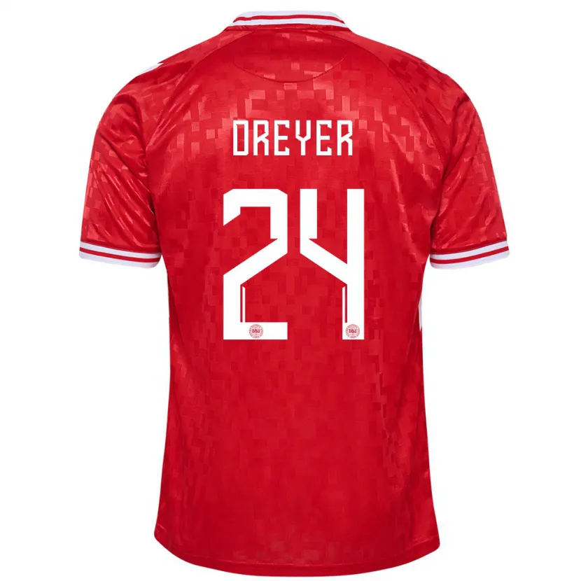 Danxen Femme Maillot Danemark Anders Dreyer #24 Rouge Tenues Domicile 24-26 T-Shirt