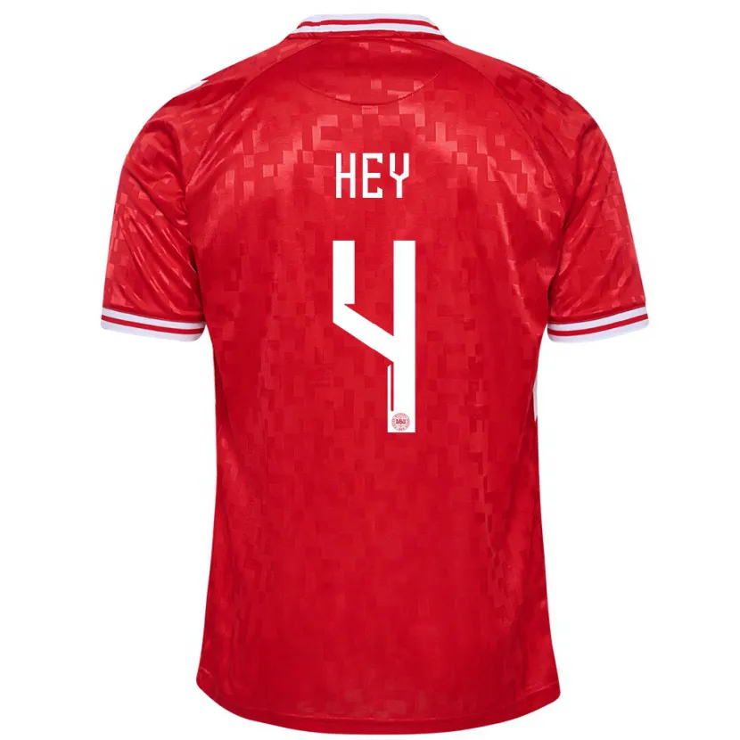 Danxen Femme Maillot Danemark Lucas Hey #4 Rouge Tenues Domicile 24-26 T-Shirt