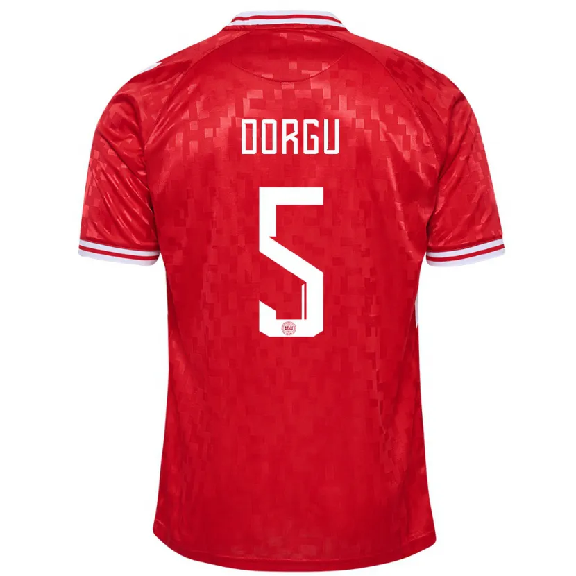 Danxen Femme Maillot Danemark Patrick Dorgu #5 Rouge Tenues Domicile 24-26 T-Shirt