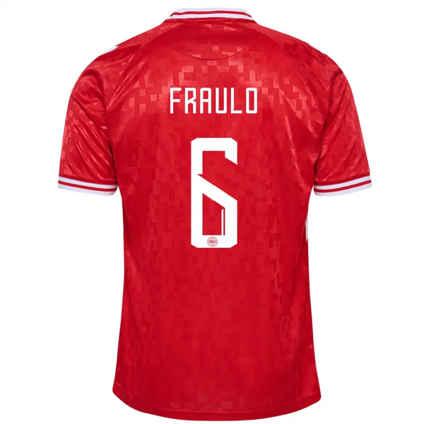 Danxen Femme Maillot Danemark Oscar Fraulo #6 Rouge Tenues Domicile 24-26 T-Shirt