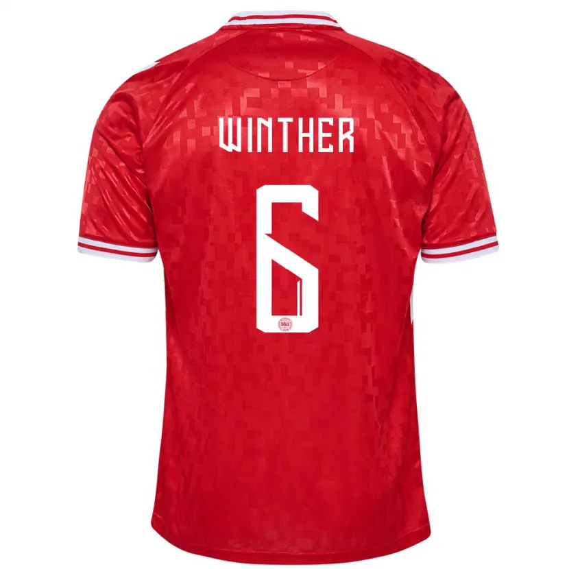 Danxen Femme Maillot Danemark Casper Winther #6 Rouge Tenues Domicile 24-26 T-Shirt