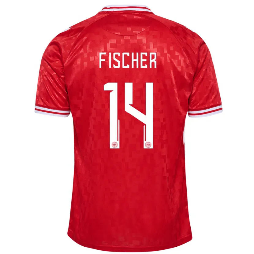 Danxen Femme Maillot Danemark Mikkel Fischer #14 Rouge Tenues Domicile 24-26 T-Shirt