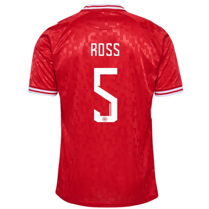 Danxen Femme Maillot Danemark Mathias Ross #5 Rouge Tenues Domicile 24-26 T-Shirt