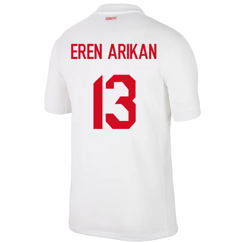 Danxen Femme Maillot Turquie Muhammed Eren Arıkan #13 Blanc Tenues Domicile 24-26 T-Shirt