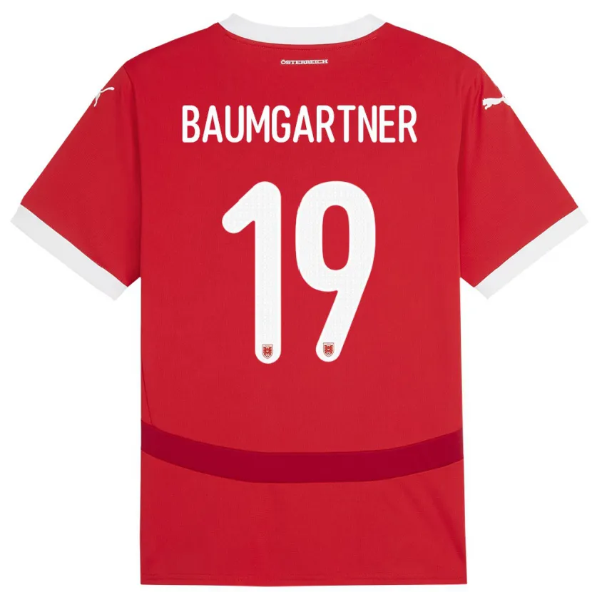 Danxen Femme Maillot Autriche Christoph Baumgartner #19 Rouge Tenues Domicile 24-26 T-Shirt