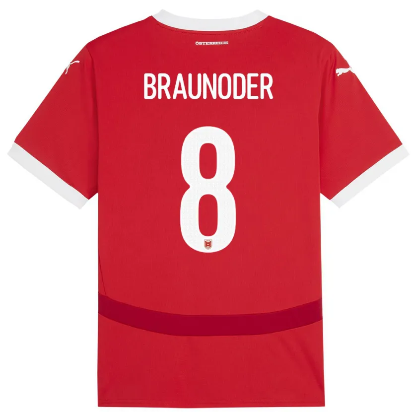 Danxen Femme Maillot Autriche Matthias Braunöder #8 Rouge Tenues Domicile 24-26 T-Shirt