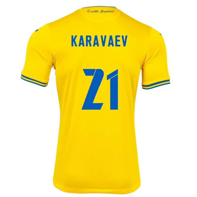 Danxen Femme Maillot Ukraine Oleksandr Karavaev #21 Jaune Tenues Domicile 24-26 T-Shirt