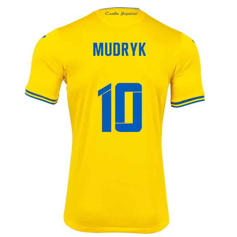 Danxen Femme Maillot Ukraine Mykhaylo Mudryk #10 Jaune Tenues Domicile 24-26 T-Shirt