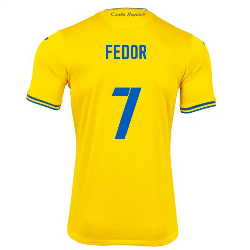 Danxen Femme Maillot Ukraine Oleg Fedor #7 Jaune Tenues Domicile 24-26 T-Shirt