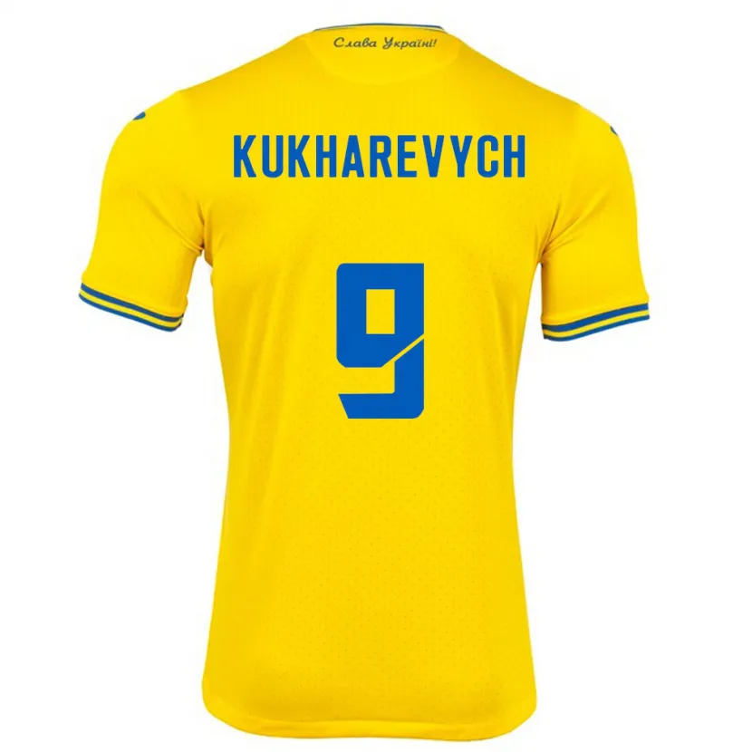 Danxen Femme Maillot Ukraine Mykola Kukharevych #9 Jaune Tenues Domicile 24-26 T-Shirt