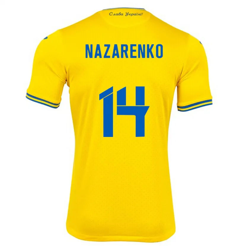 Danxen Femme Maillot Ukraine Oleksandr Nazarenko #14 Jaune Tenues Domicile 24-26 T-Shirt