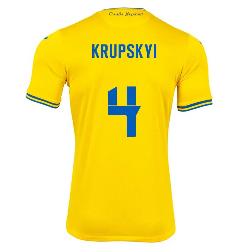 Danxen Femme Maillot Ukraine Ilya Krupskyi #4 Jaune Tenues Domicile 24-26 T-Shirt