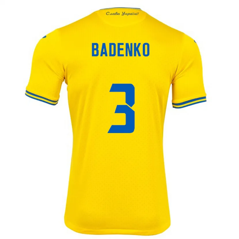 Danxen Femme Maillot Ukraine Ilya Badenko #3 Jaune Tenues Domicile 24-26 T-Shirt