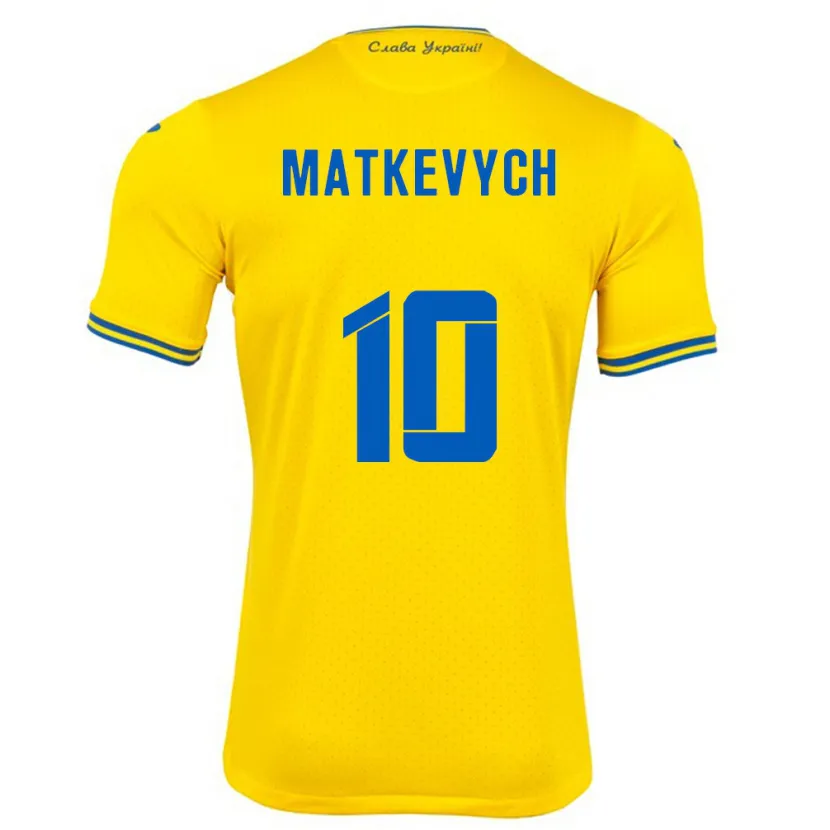 Danxen Femme Maillot Ukraine Andriy Matkevych #10 Jaune Tenues Domicile 24-26 T-Shirt