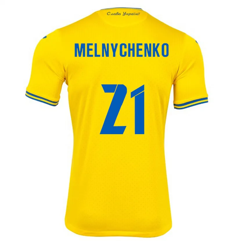 Danxen Femme Maillot Ukraine Maksym Melnychenko #21 Jaune Tenues Domicile 24-26 T-Shirt