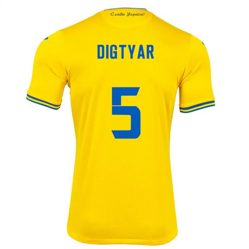 Danxen Femme Maillot Ukraine Kyrylo Digtyar #5 Jaune Tenues Domicile 24-26 T-Shirt