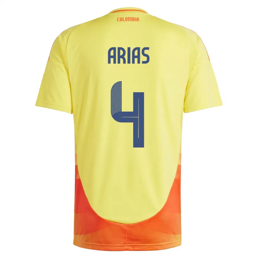 Danxen Femme Maillot Colombie Santiago Arias #4 Jaune Tenues Domicile 24-26 T-Shirt