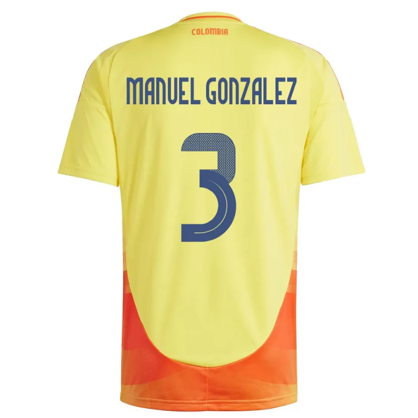 Danxen Femme Maillot Colombie Carlos Manuel González #3 Jaune Tenues Domicile 24-26 T-Shirt