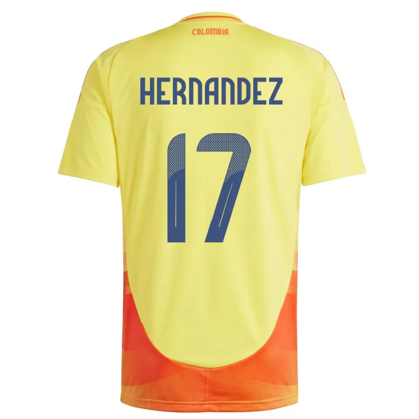 Danxen Femme Maillot Colombie Jhoan Hernández #17 Jaune Tenues Domicile 24-26 T-Shirt