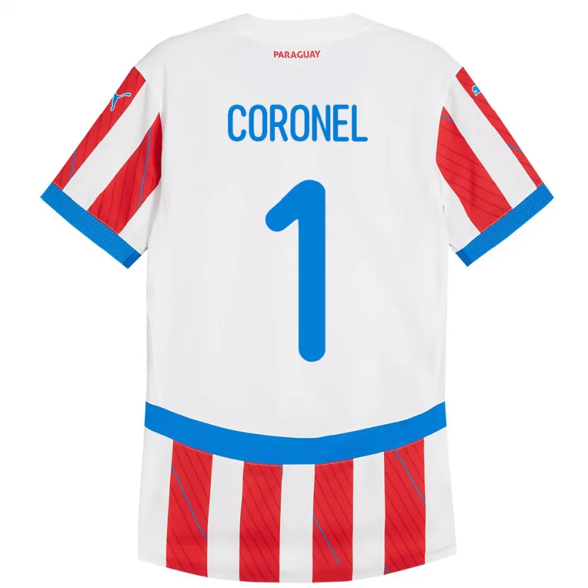 Danxen Femme Maillot Paraguay Carlos Coronel #1 Blanc Rouge Tenues Domicile 24-26 T-Shirt