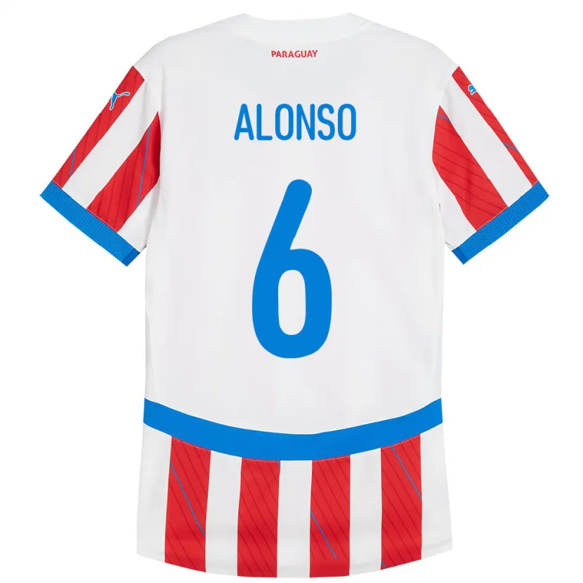 Danxen Femme Maillot Paraguay Júnior Alonso #6 Blanc Rouge Tenues Domicile 24-26 T-Shirt