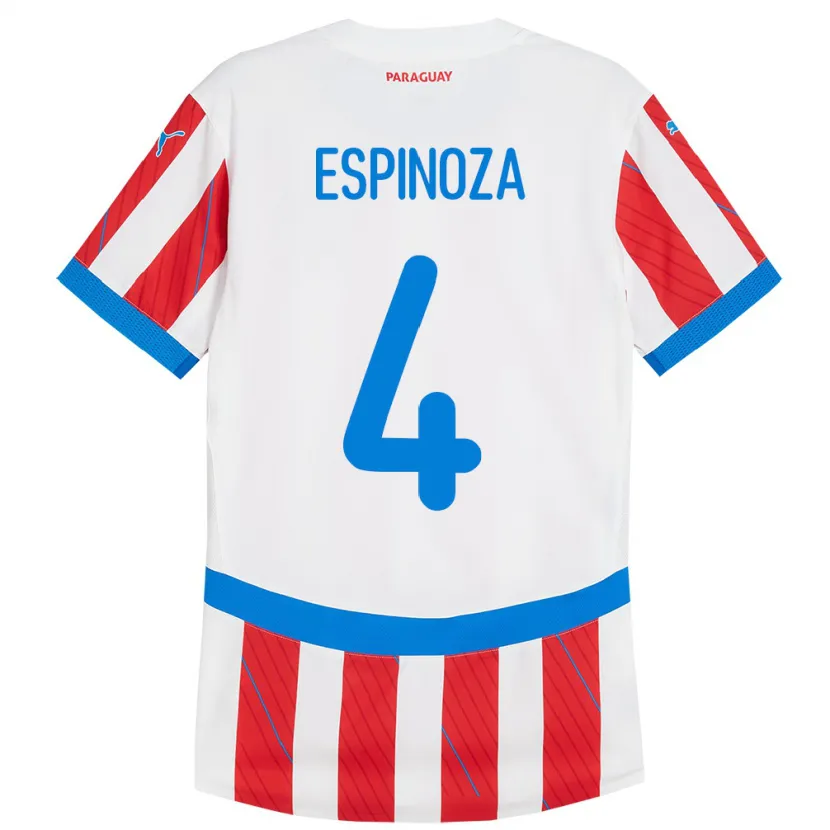 Danxen Femme Maillot Paraguay Matías Espinoza #4 Blanc Rouge Tenues Domicile 24-26 T-Shirt