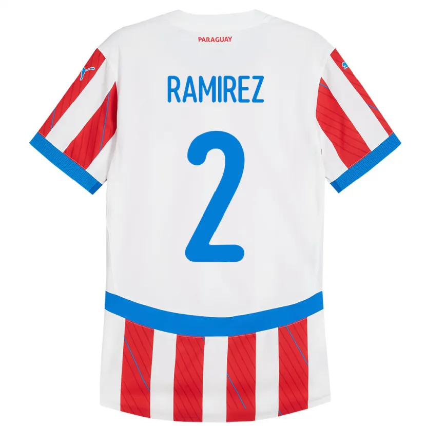 Danxen Femme Maillot Paraguay Iván Ramírez #2 Blanc Rouge Tenues Domicile 24-26 T-Shirt