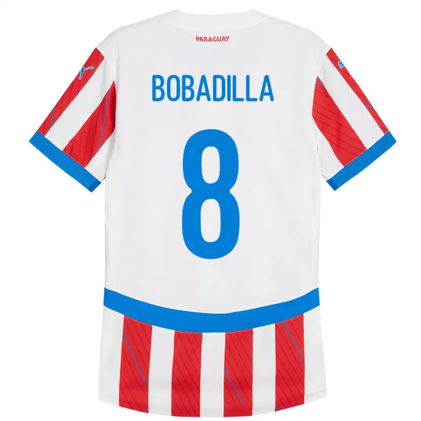 Danxen Femme Maillot Paraguay Damián Bobadilla #8 Blanc Rouge Tenues Domicile 24-26 T-Shirt