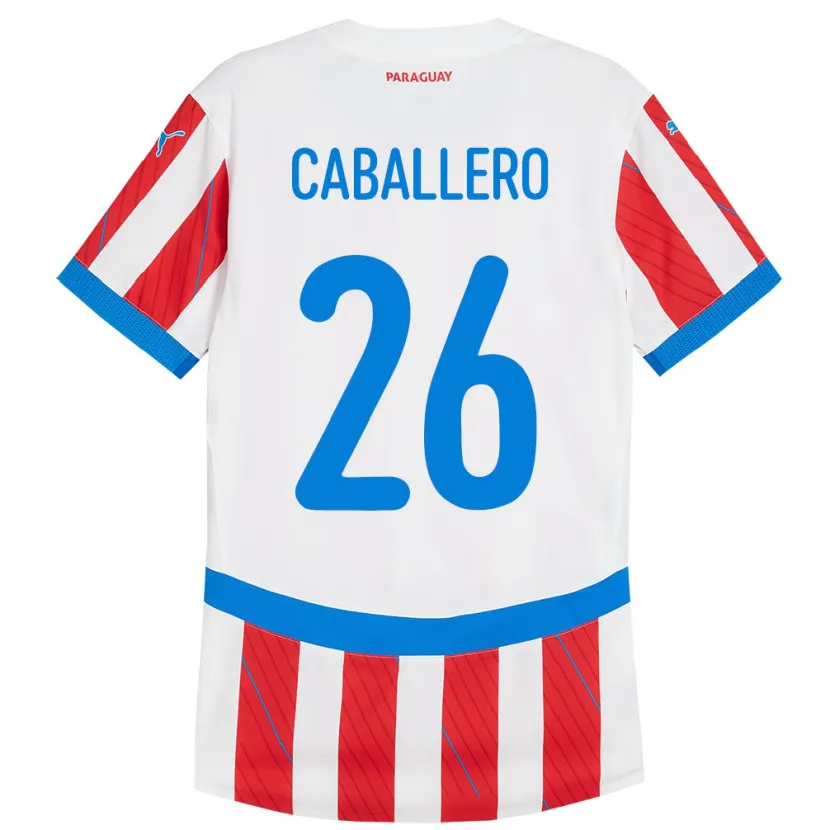 Danxen Femme Maillot Paraguay Hernesto Caballero #26 Blanc Rouge Tenues Domicile 24-26 T-Shirt