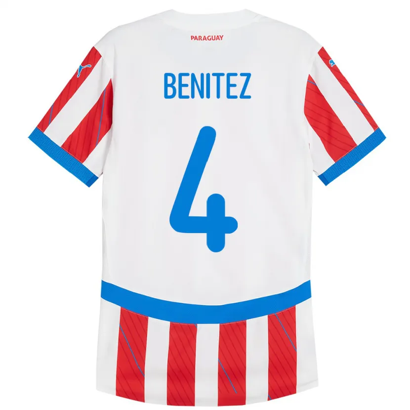 Danxen Femme Maillot Paraguay Gastón Benítez #4 Blanc Rouge Tenues Domicile 24-26 T-Shirt