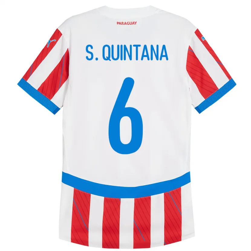 Danxen Femme Maillot Paraguay Sebastián Quintana #6 Blanc Rouge Tenues Domicile 24-26 T-Shirt
