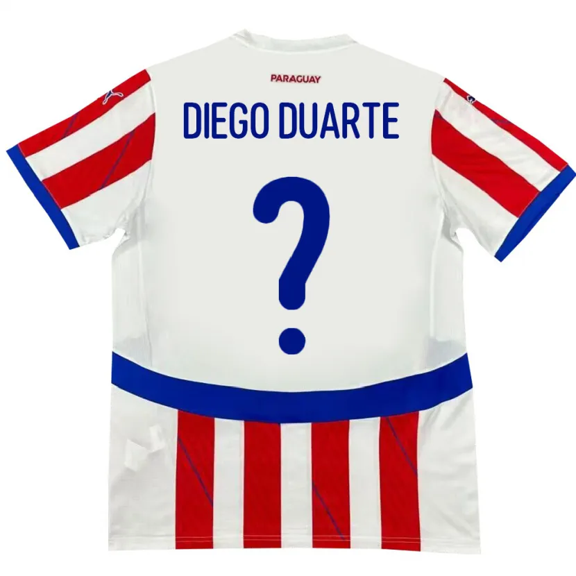 Danxen Femme Maillot Paraguay Diego Duarte #0 Blanc Rouge Tenues Domicile 24-26 T-Shirt