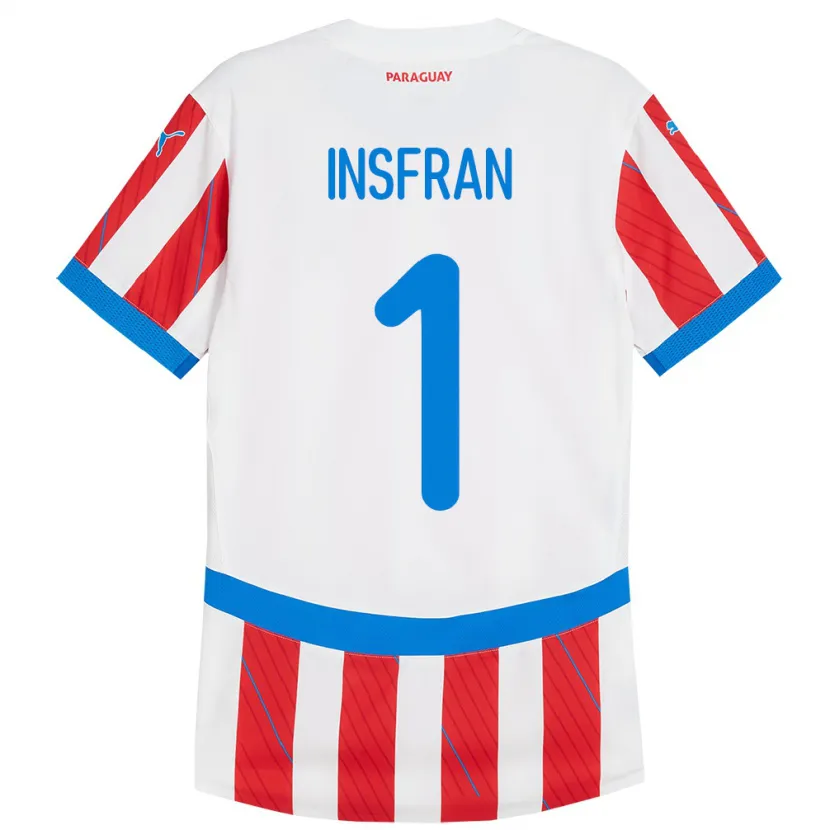 Danxen Femme Maillot Paraguay Facundo Insfrán #1 Blanc Rouge Tenues Domicile 24-26 T-Shirt