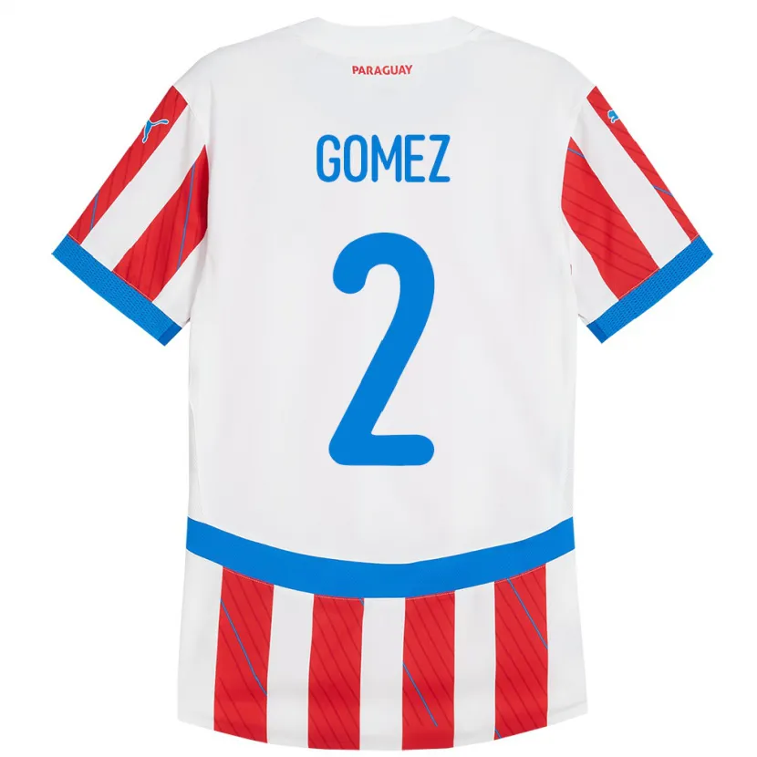 Danxen Femme Maillot Paraguay Rodrigo Gómez #2 Blanc Rouge Tenues Domicile 24-26 T-Shirt