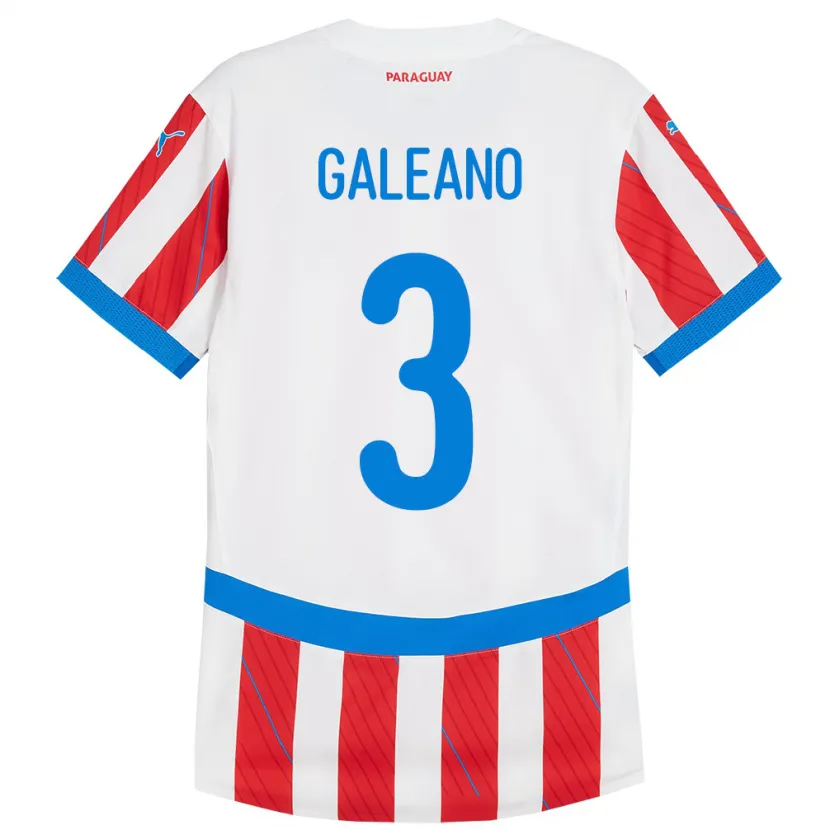 Danxen Femme Maillot Paraguay Fernando Galeano #3 Blanc Rouge Tenues Domicile 24-26 T-Shirt