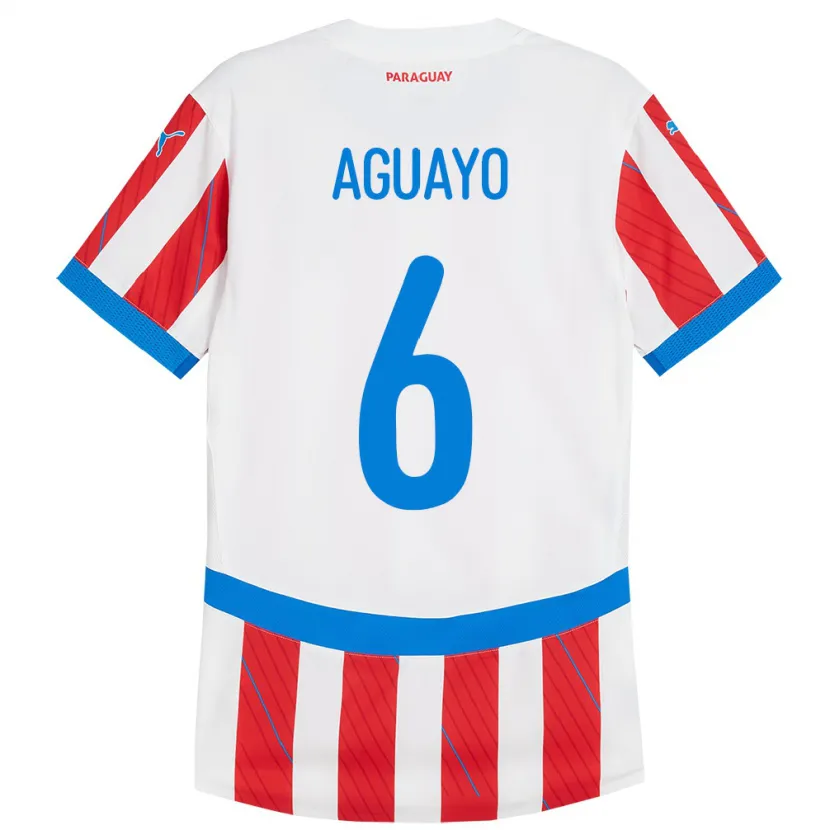 Danxen Femme Maillot Paraguay Ángel Aguayo #6 Blanc Rouge Tenues Domicile 24-26 T-Shirt