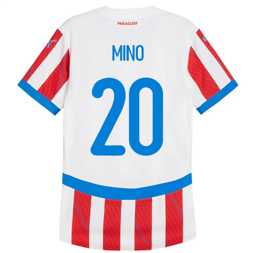 Danxen Femme Maillot Paraguay César Miño #20 Blanc Rouge Tenues Domicile 24-26 T-Shirt