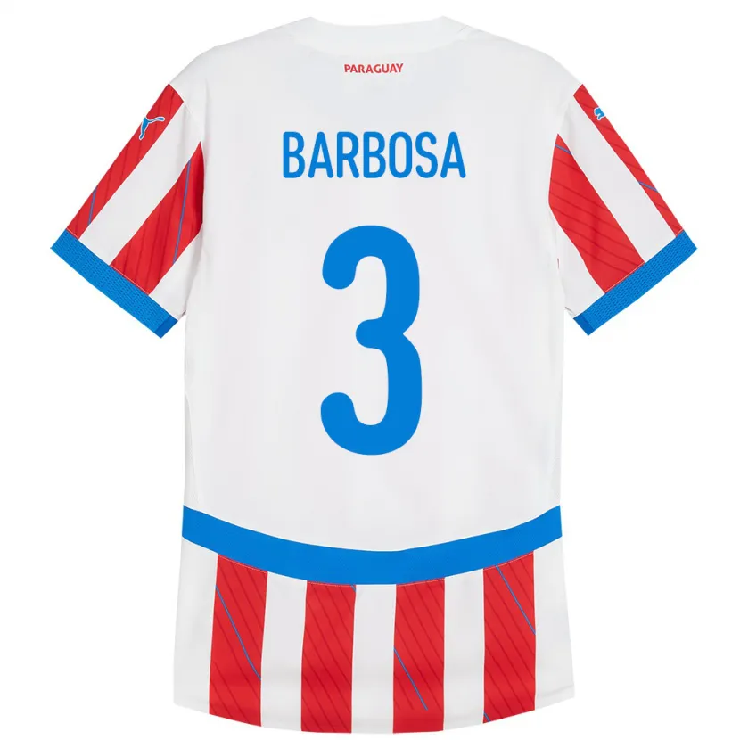 Danxen Femme Maillot Paraguay Camila Barbosa #3 Blanc Rouge Tenues Domicile 24-26 T-Shirt