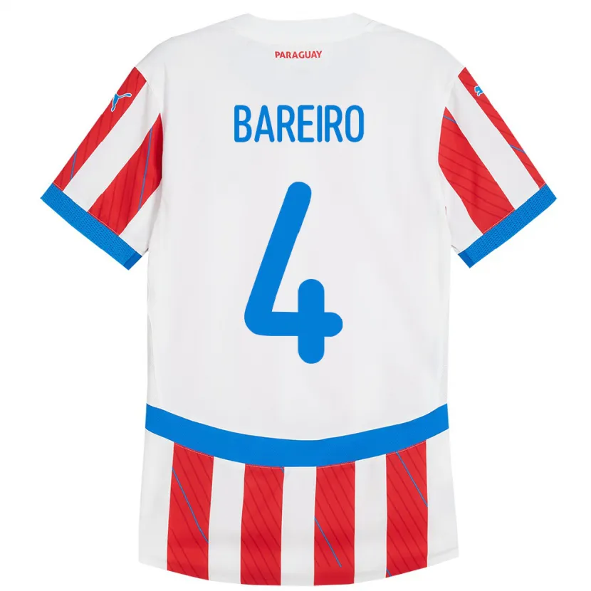 Danxen Femme Maillot Paraguay Daysy Bareiro #4 Blanc Rouge Tenues Domicile 24-26 T-Shirt
