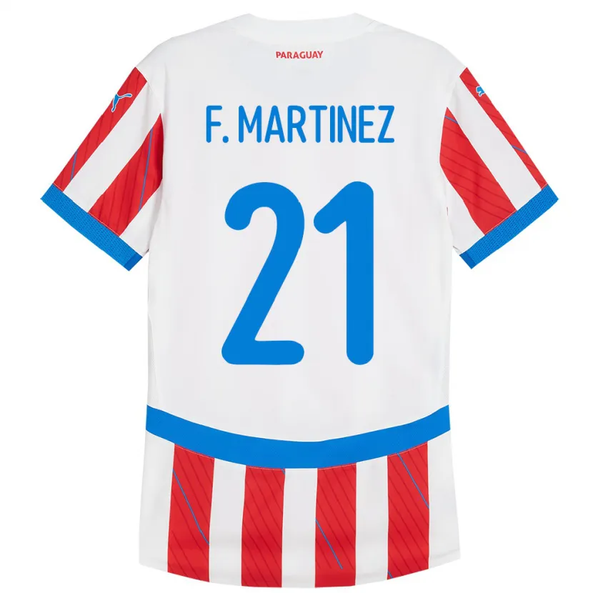 Danxen Femme Maillot Paraguay Fiorela Martínez #21 Blanc Rouge Tenues Domicile 24-26 T-Shirt