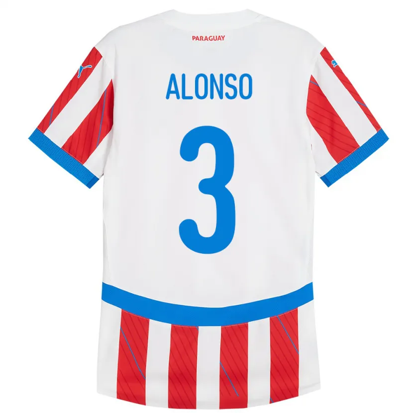 Danxen Femme Maillot Paraguay Lorena Alonso #3 Blanc Rouge Tenues Domicile 24-26 T-Shirt
