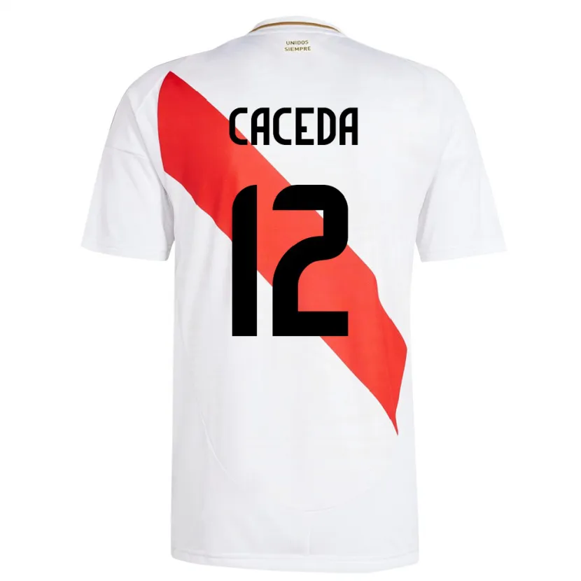 Danxen Femme Maillot Pérou Carlos Cáceda #12 Blanc Tenues Domicile 24-26 T-Shirt