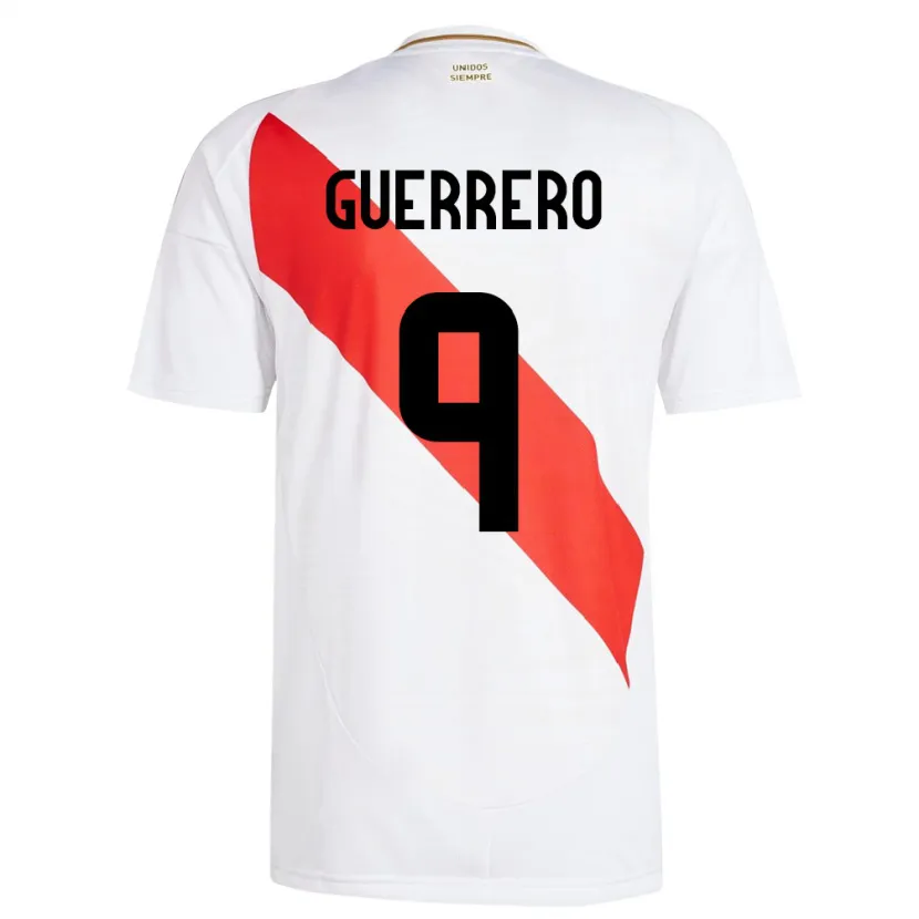 Danxen Femme Maillot Pérou Paolo Guerrero #9 Blanc Tenues Domicile 24-26 T-Shirt