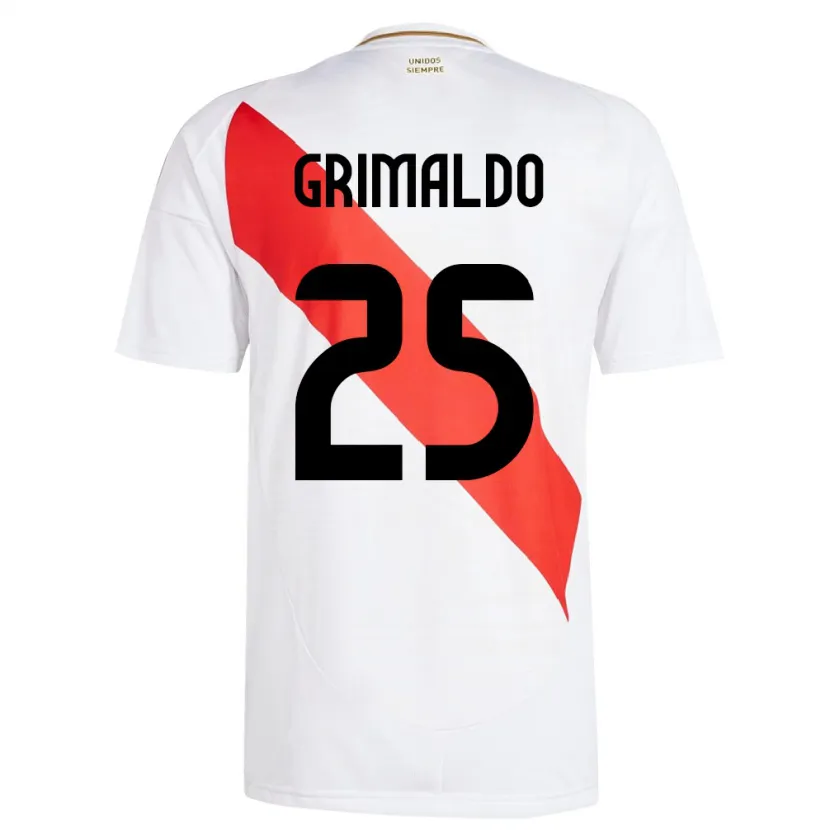 Danxen Femme Maillot Pérou Joao Grimaldo #25 Blanc Tenues Domicile 24-26 T-Shirt