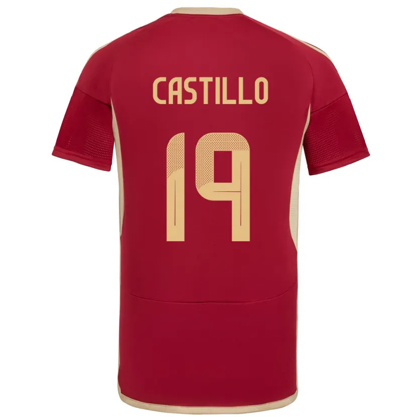 Danxen Femme Maillot Venezuela Bryan Castillo #19 Bourgogne Tenues Domicile 24-26 T-Shirt