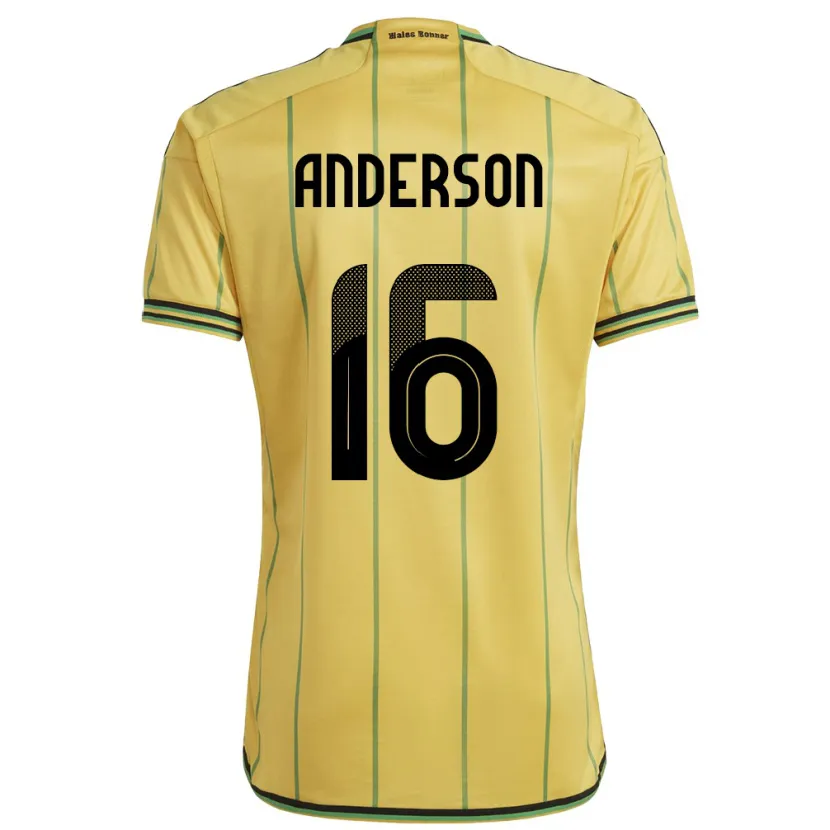 Danxen Femme Maillot Jamaïque Karoy Anderson #16 Jaune Tenues Domicile 24-26 T-Shirt