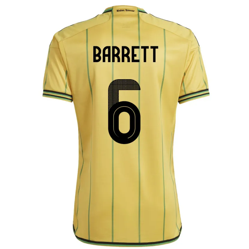 Danxen Femme Maillot Jamaïque Ronaldo Barrett #6 Jaune Tenues Domicile 24-26 T-Shirt