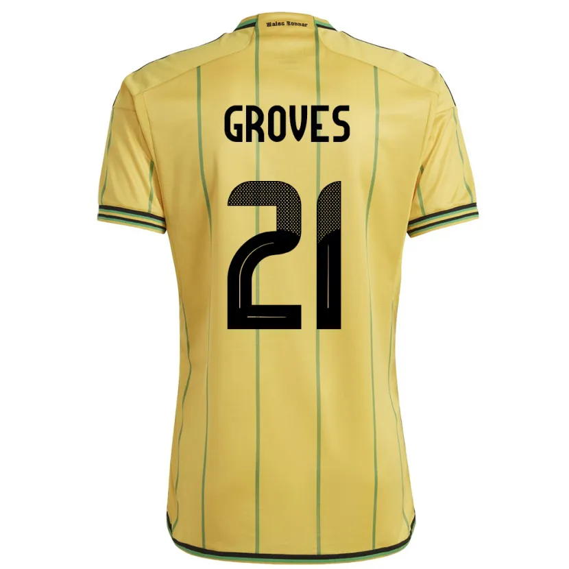 Danxen Femme Maillot Jamaïque Isreala Groves #21 Jaune Tenues Domicile 24-26 T-Shirt